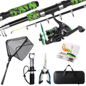 lot 2708 image: Tripquips 6.9ft Telescopic Fishing Rod and Reel Combo 3000 Size Green