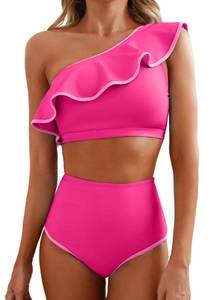 lot 2712 image: Herseas Womens 2 Piece Bikini Set One Shoulder Ruffle Swimsuit XS