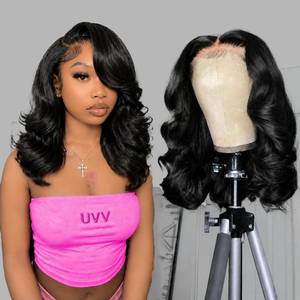 lot 2714 image: UVVUVV Glueless Body Wave Bob Wig Human Hair 4x4 Lace 14 Inch Natural Color