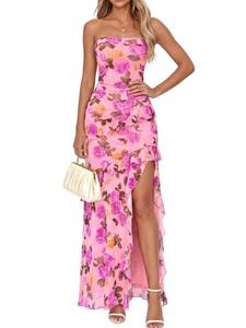 lot 2731 image: BTFBM Womens Off-the-Shoulder Long Dress High Slit Ruffle Hem, Size S