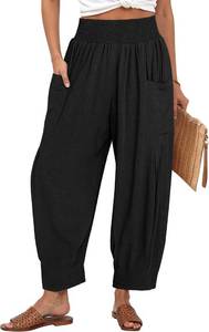 lot 2749 image: TARSE Womens Linen Wide Leg Pants High Waist Palazzo Black, Size M