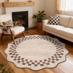 lot 2761 image: GarveeHome Scalloped Round Rug 4 Ft Non-Slip Solid Color