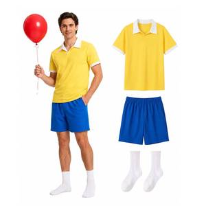 lot 2762 image: Mens Halloween Cosplay Costume 3 Pcs Yellow Shirt Blue Shorts M