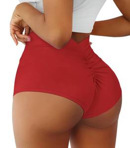 lot 2772 image: Boudaner Womens High Waist V Back Yoga Booty Shorts Spandex Red, Size L