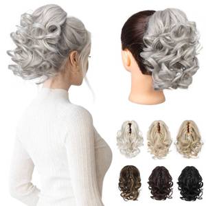 lot 2783 image: REECHO 9-Inch Short Curly Wavy Claw Clip Ponytail Extension HP001 Silver Grey