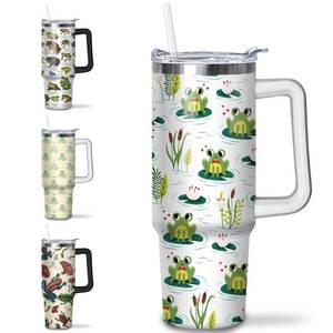 lot 2797 image: 30 oz Insulated Stainless Steel Frog Tumbler with Handle and Straw