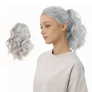 lot 2803 image: Juvabun Beach Waves Light Gray Ponytail Extension 10 Inch Claw Clip