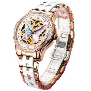 lot 2838 image: OLEVS Womens Automatic Watch Rose Gold Stainless Steel Ceramic  Retail $117