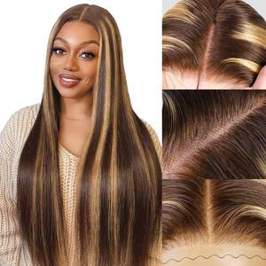 lot 2841 image: EARLR Glueless Human Hair Lace Front Wig 26 Inch Ombre Highlight