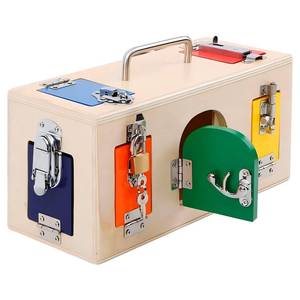 lot 5318 image: VIESMUMU Montessori Wooden Lock and Key Activity Cube Toy, 10 Doors