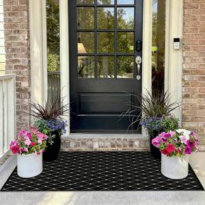 lot 5327 image: Bazasa Front Door Mat Black and White Outdoor Indoor Rug 23.6 in x 51.2 in