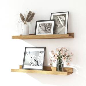 lot 5339 image: Solrot Oak Floating Wall Shelves 16 Inch with Lip 2 Pack