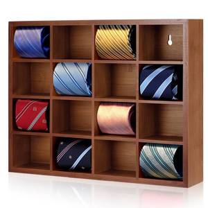 lot 5345 image: Wesiti Tie Box Organizer 16 Compartment Wall Mounted Tie Rack Walnut Color