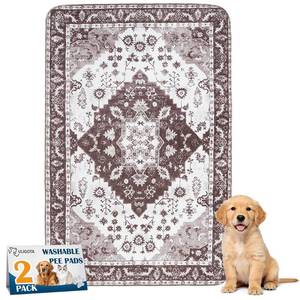lot 5364 image: ULIGOTA Washable Pee Pads for Dogs 2 Pack 40 x 26 In Light Brown Medallion