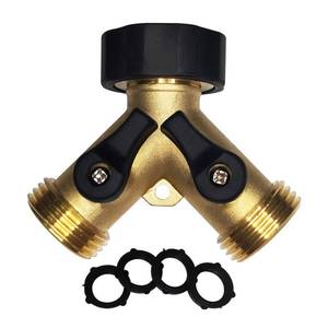 lot 6074 image: HQMPC Brass Hose Splitter 2 Way Y Valve 34 GHT