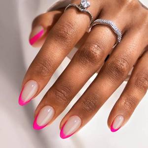 lot 6449 image: BTArtbox Press On Nails Short Almond Neon French Tip 32 Pcs Full Kit