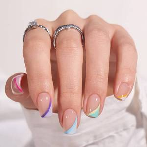 lot 6454 image: BTArtbox Press On Nails Short Square French Tip 32 Pcs Full Kit