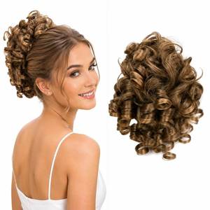 lot 6492 image: CAISHA Jumbo Synthetic Curly Bun Hair Piece Light Brown Mix G9L
