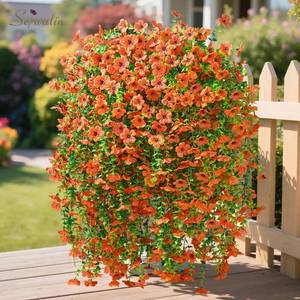 lot 7788 image: Serwalin Artificial Fall Hanging Flowers Orange 4 Pack 29.5 Inch