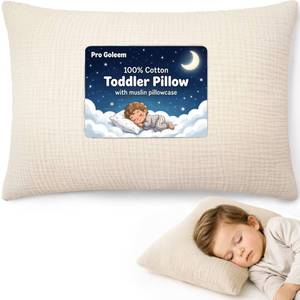 lot 7801 image: Pro Goleem Toddler Pillow with Muslin Pillowcase 13x18 Beige