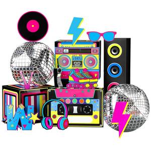 lot 7807 image: Saypacck 80s 90s Hip Hop Music Theme Party Decorations 14 Pcs