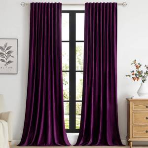 lot 7819 image: PRIMROSE Purple Velvet Blackout Curtains 84 Inch Set of 2 Panels