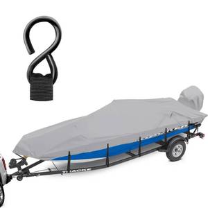 lot 7820 image: Cerumute Boat Cover 1200D Waterproof Bass Boat 17-19 ft Light Gray  Retail $129.99