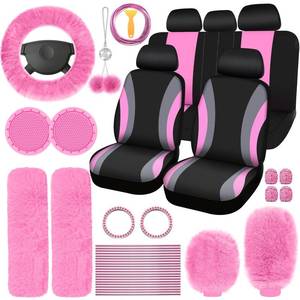 lot 7821 image: ROCEEI Fuzzy Car Seat Cover Full Set 43 Pcs Pink Interior Accessories