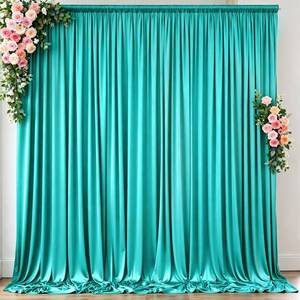 lot 7825 image: Outpain Turquoise Backdrop Curtain 2 Panels 5 Ft x 10 Ft Wrinkle Free Polyester