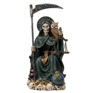 lot 8041 image: Pacific Giftware Santa Muerte Figurine 9-Inch Green Cold Cast Resin