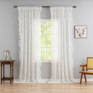 lot 8052 image: TUDECO Sheer Lace Curtains 59 x 96 Inch Ivory, 1 Pair