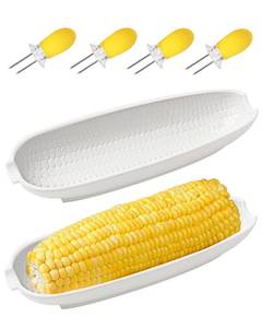 lot 8058 image: Ceramic Corn on the Cob Holders 9 Inch Set of 2