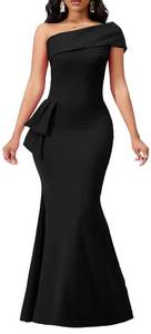 lot 8060 image: sexycherry Black Mermaid Formal One Shoulder Prom Dress for Women