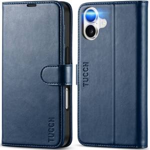 lot 8062 image: TUCCH Flip Wallet Case with RFID Blocking for iPhone 16, Dark Blue