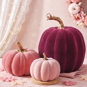 lot 8105 image: Bucherry Velvet Foam Pumpkin Decor Set 3 Pieces Pink