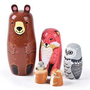 lot 8113 image: Tngan Russian Nesting Dolls Wooden Stacking Set 5 Pcs Bear