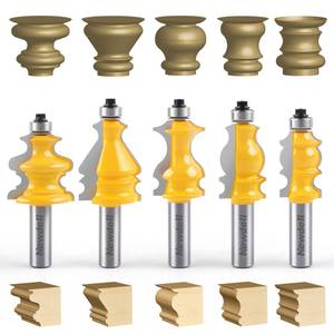 lot 8132 image: Newdeli Architectural Molding Router Bit Set 5 PCS 12-Inch Shank Carbide