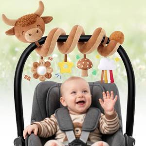 lot 8141 image: Stuffed Highland Cow Spiral Car Seat Toy for Babies 0-12 Months