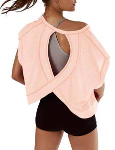 lot 8150 image: Kumufenc Womens Oversized Workout T-Shirt Batwing Sleeve Open Back Pink S