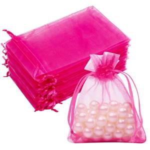 lot 8174 image: Crweety 50 Pcs Hot Pink Organza Drawstring Gift Bags 3x4 Inch