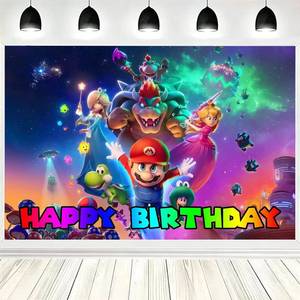 lot 8198 image: Mario Super Bros Party Backdrop 59 x 39 In Polyester