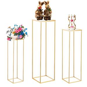 lot 9896 image: Latywen 3PCS Cylinder Pedestal Stands for Parties, Square Gold Metal Plant Cylinder Stands for Party Flowers, Display Columns Pedestal Stand Cylinder Tables for Vases Birthday Party Decorations