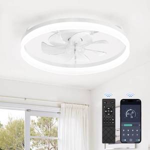 lot 9897 image: LEDIARY 20 Low Profile Ceiling Fans with Lights, APP & Remote, White