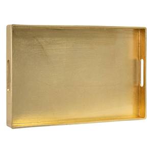 lot 9923 image: MAONAME Gold Decorative Tray with Handles, Rectangular Leaf Serving Tray