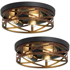 lot 9939 image: SKEJAO Flush Mount Ceiling Light Fixture,Vintage Metal Black Hallway Light Fixtures Ceiling,Light Fixtures Ceiling Mount for Farmhouse,Kitchen,Hall,Brown(2 Pack (Retro Metal Black, 13 inch)