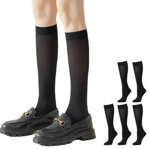 lot 10192 image: RAYORISA 5 Pack Girls Knee High Socks Kids School Uniform Sheer Stockings Black Dress Long Socks for 7-18 Years Girls