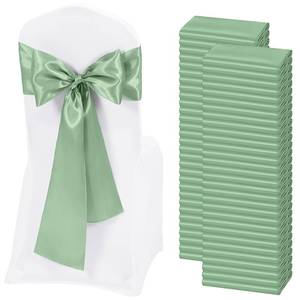 lot 13495 image: REWOMC Sage Green Satin Chair Sashes 60 Pcs 7 x 108 Inch