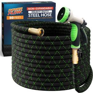 lot 13504 image: PowerFlow Metal Garden Hose 50 Ft Non-Expandable Black