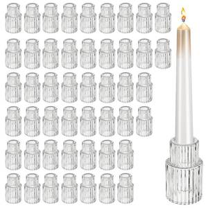 lot 13519 image: ELGWEOX 48 Pack Clear Ribbed Glass Taper Candle Holders