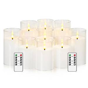 lot 13527 image: Kakoya Flameless LED Pillar Candles with Remote Timer Pack of 9 White